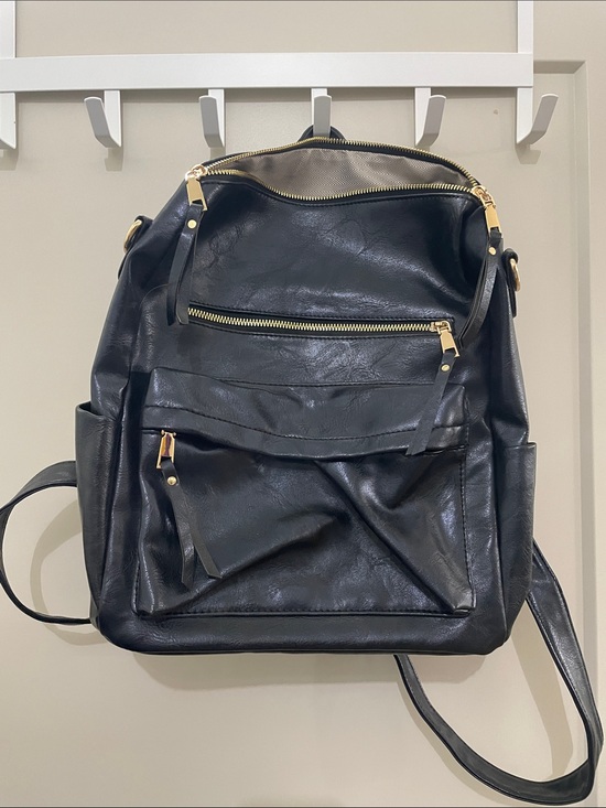 Modern + Chic Handbags - Black Faux Leather Backpack with Gold Hardware